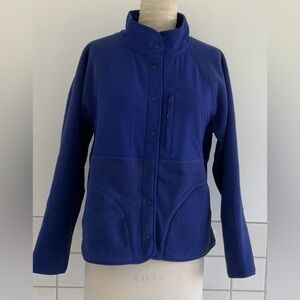 GapFit Blue Fleece Sherpa & Woven Snap Front Jacket with Pockets  Medium NWOT